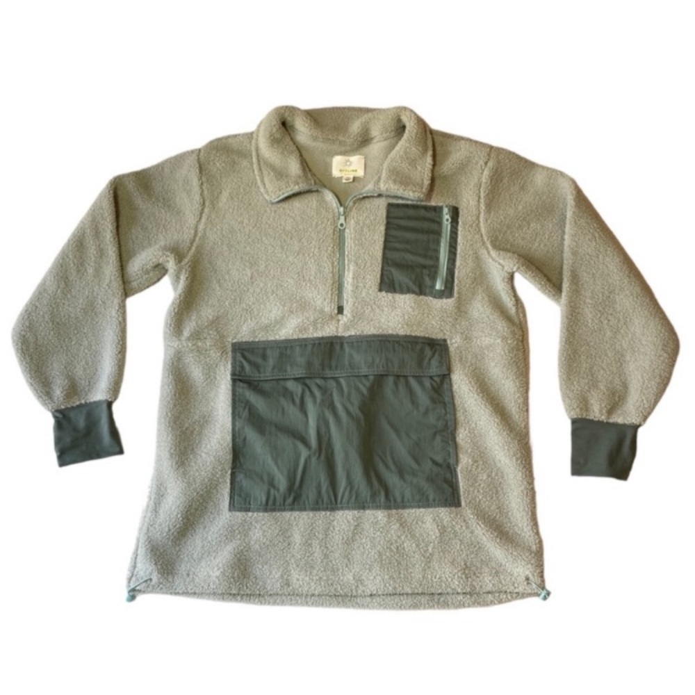 Aerie Offline Light Green Sherpa Pullover Quarter Zip Jacket Sweater Small